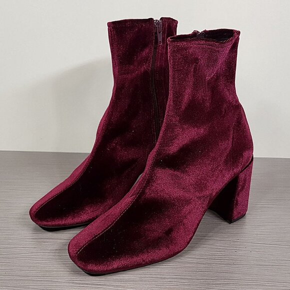 Jeffrey Campbell Cienega Zip Ankle Boot, Burgundy Velvet, Womens Size 10 - Picture 3 of 9